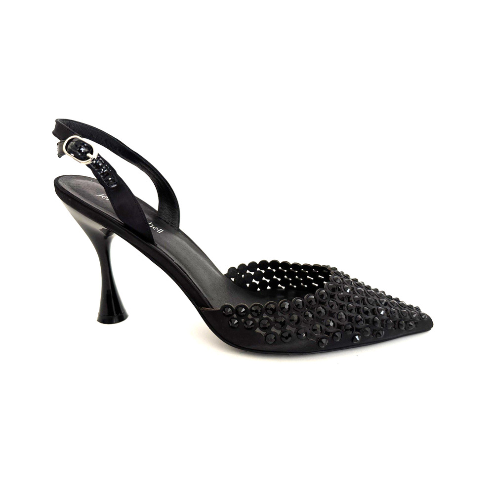 Jeffrey Campbell Slingback Heels 11 Black Leather Rhinestone Pointed-Toe Shoes